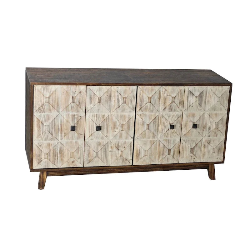 Aparador vintage de 4 puertas con relieve decorativo y estantes ajustables