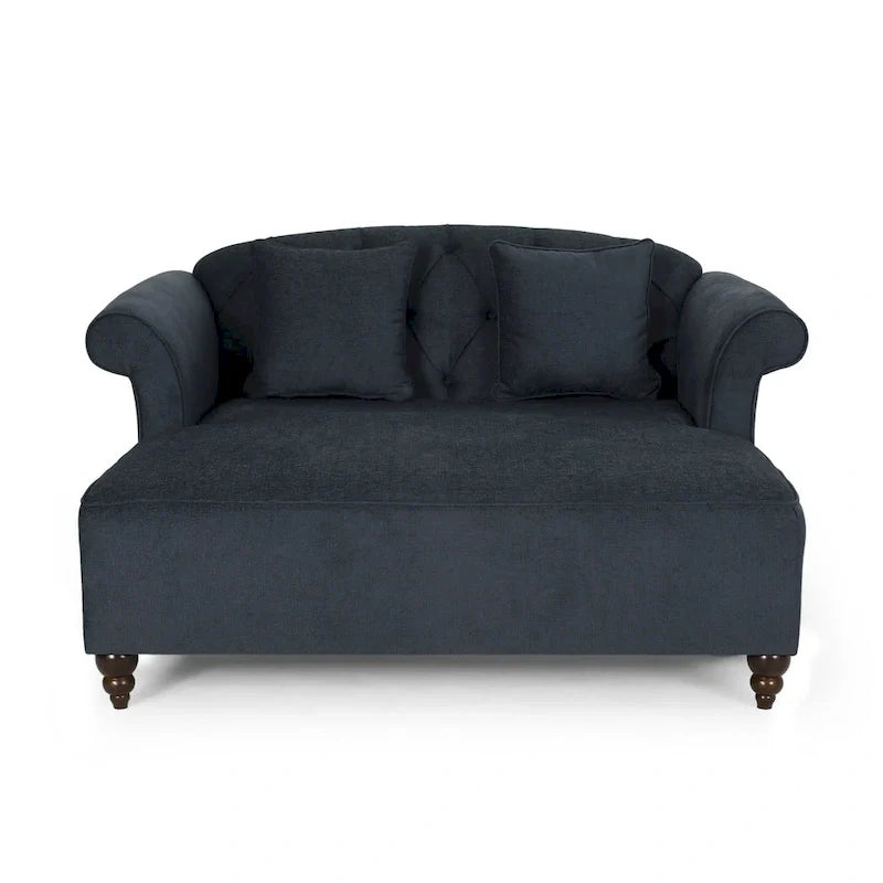 Chaise longue doble tapizada en color carbón con patas de abedul