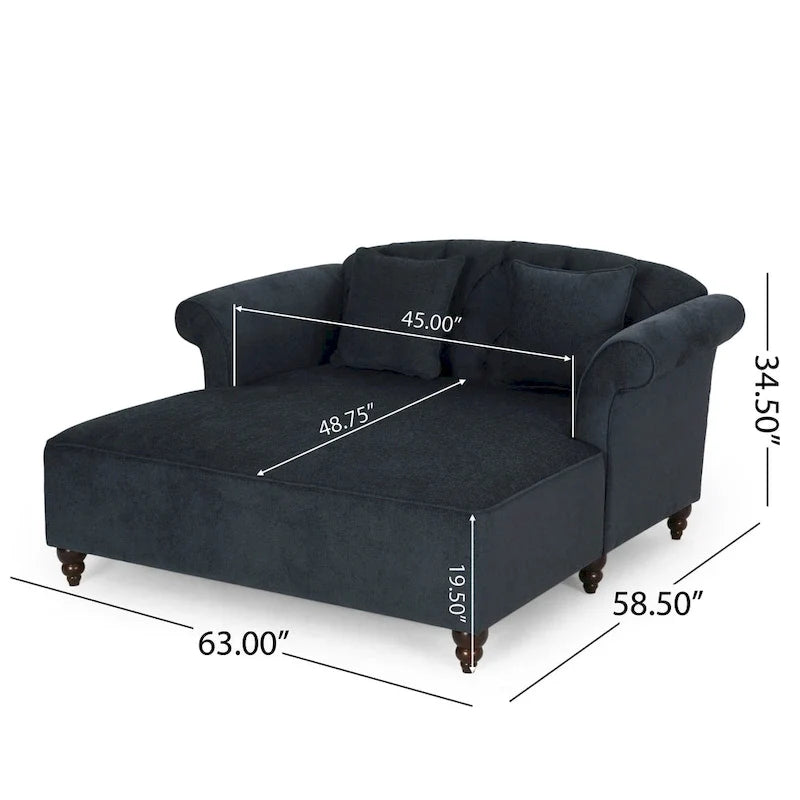 Chaise longue doble tapizada en color carbón con patas de abedul