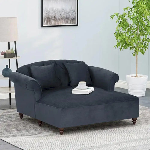 Chaise longue doble tapizada en color carbón con patas de abedul