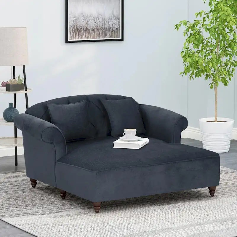 Chaise longue doble tapizada en color carbón con patas de abedul