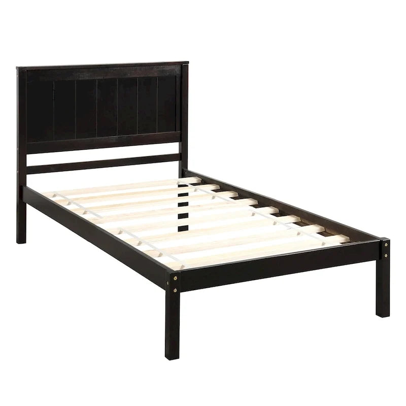 Cama individual de pino y MDF con cabecero y espacio de almacenamiento