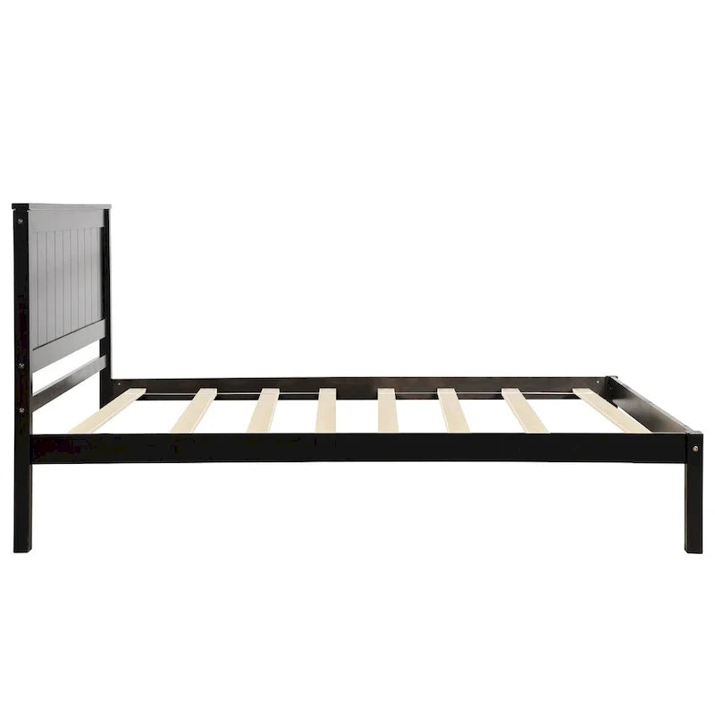 Cama individual de pino y MDF con cabecero y espacio de almacenamiento
