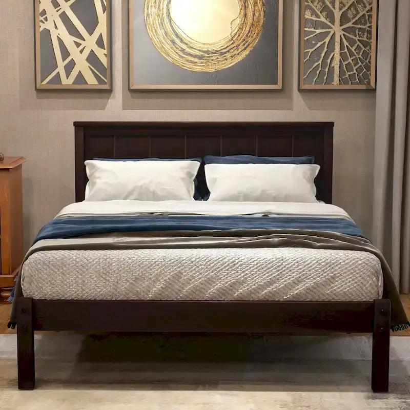 Cama individual de pino y MDF con cabecero y espacio de almacenamiento