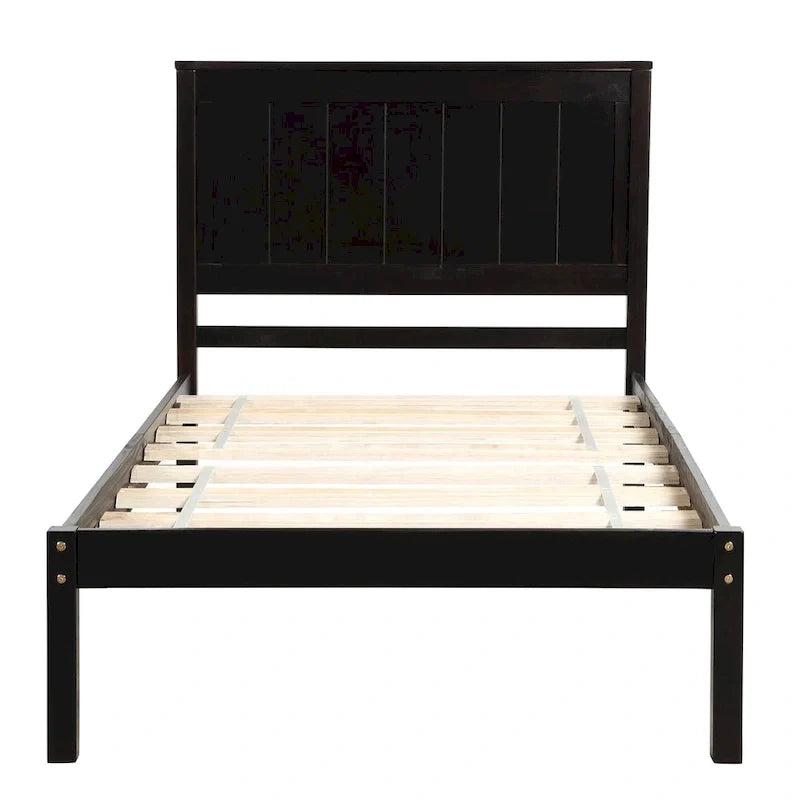 Cama individual de pino y MDF con cabecero y espacio de almacenamiento