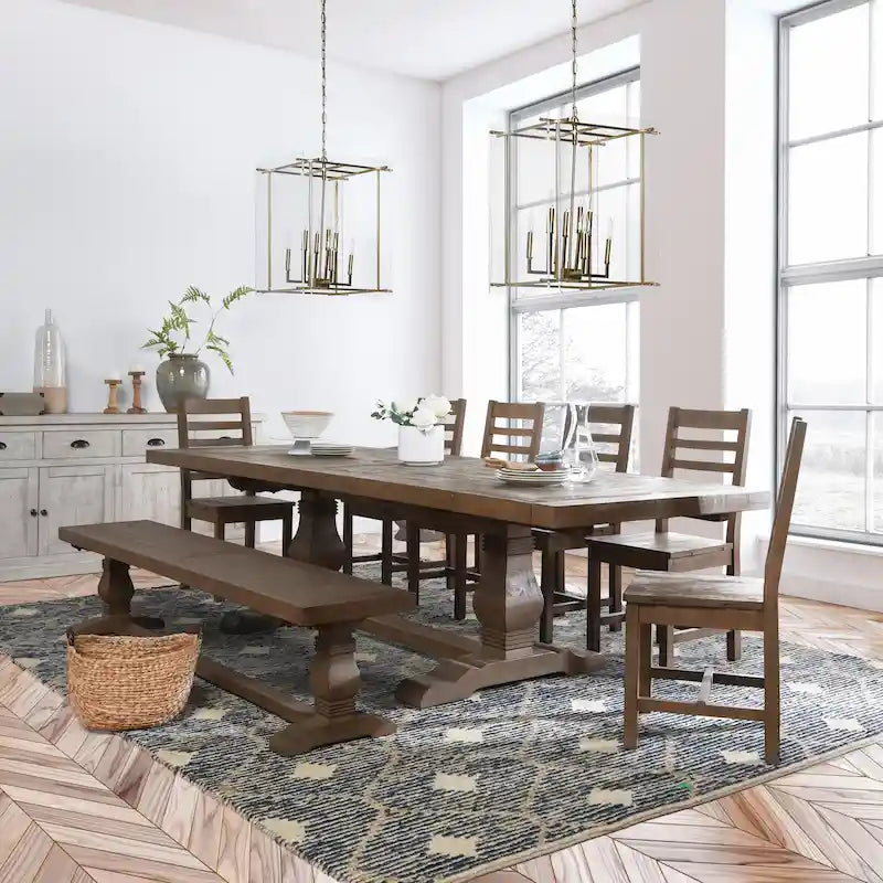 Mesa de comedor extensible de pino reciclado para hasta 10 personas