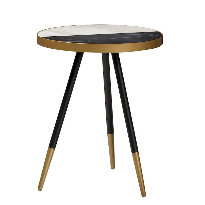 Mesa auxiliar de MDF y metal con acabado negro y dorado