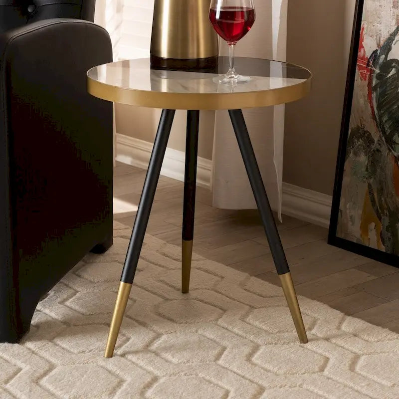 Mesa auxiliar de MDF y metal con acabado negro y dorado