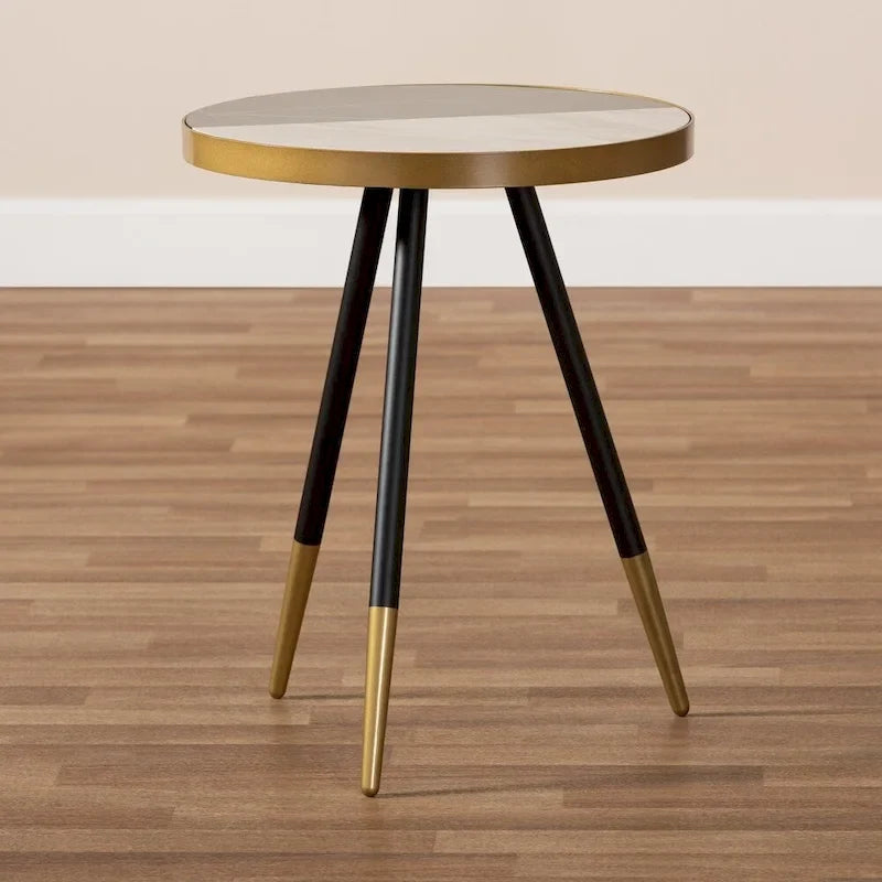 Mesa auxiliar de MDF y metal con acabado negro y dorado