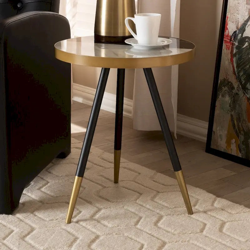 Mesa auxiliar de MDF y metal con acabado negro y dorado