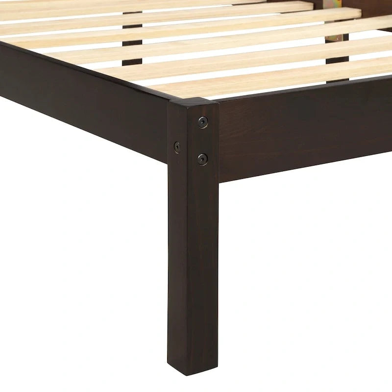 Cama individual de pino y MDF con cabecero y espacio de almacenamiento