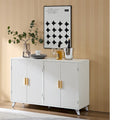 Aparador de 4 puertas con estantes extraíbles y acabado blanco y dorado